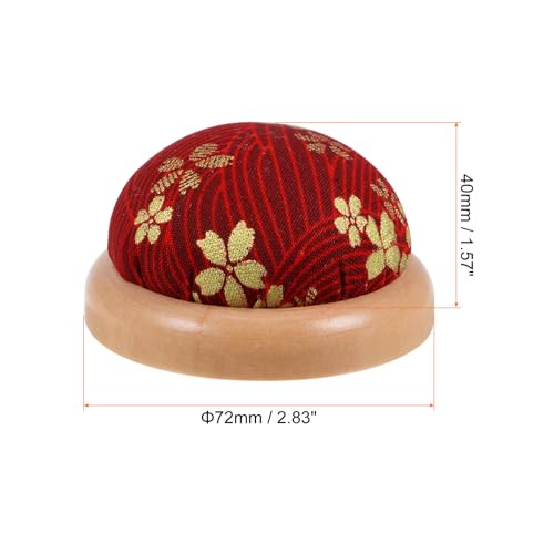 Pin Cushion Wooden Base Japanese Style Round Pincushion Needle Holder for Sewing Quilting Needlework DIY Crafts