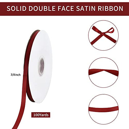 100yds 3 8 Inch Burgundy Satin Ribbon for Craft Gifts Wrapping (300 Foot)