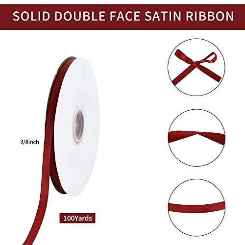 100yds 3 8 Inch Burgundy Satin Ribbon for Craft Gifts Wrapping (300 Foot)