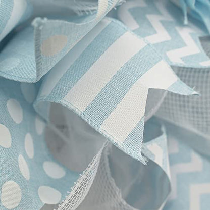 Blue White Stripe Ribbon 2.5 Inch Light Blue Wired Ribbon for Baby Boy Wreath (30 Foot)