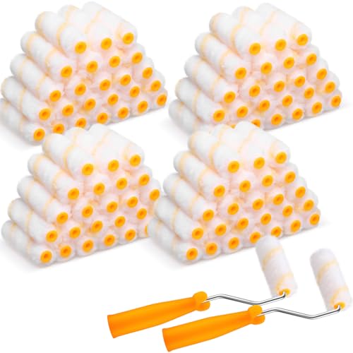 160 Pcs 4 Inch Paint Roller Covers with 2 Holder Microfiber Mini Small Paint Roller Kit for Painting Walls House Home