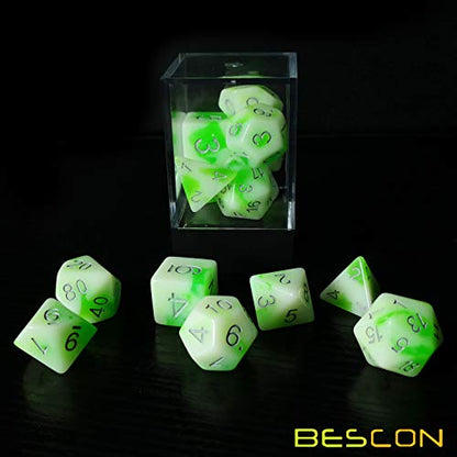 Bescon Glowing Polyhedral RPG Dice Set Luminous Jade