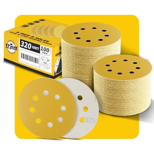 100PCS 5 Inch 320 Grit 125mm 8 Hole Sanding Discs Sandpaper (100 Count)