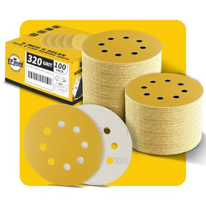 100PCS 5 Inch 320 Grit 125mm 8 Hole Sanding Discs Sandpaper (100 Count)