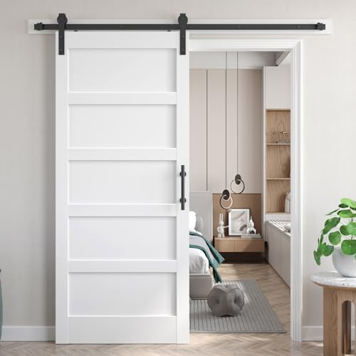 38x80 inch White Barn Door with 6.6 FT Sliding Door Hardware Kit Included & Handle