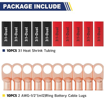 20PCS Battery Cable Lug & Heat Shrink Kit 2 AWG 1 (20 Count)