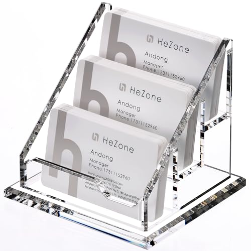 Acrylic Card Holder Clear Horizontal Business Card Organizer Stand for Desk 3 Slots 3 Tier Business Cards Stand for Women and Men