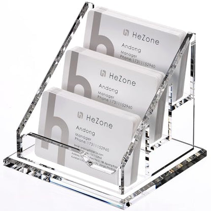 Acrylic Card Holder Clear Horizontal Business Card Organizer Stand for Desk 3 Slots 3 Tier Business Cards Stand for Women and Men
