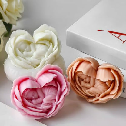 Heart Rose Flower Succulent Candle Mold