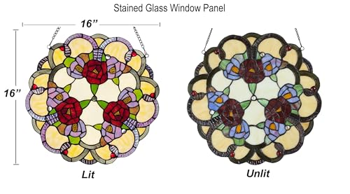 PA0001 Rose Flowers Stained Glass Window Panel W 16" x H 16" Window Suncatcher Tiffany Style Ornament