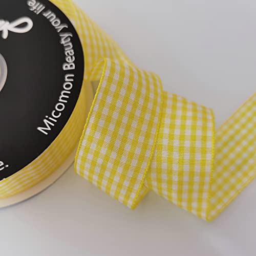 Yellow and White Gingham Ribbon Christmas Ribbon 25 Yards Each Roll 100% Polyester (75 Foot)