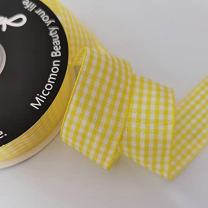 Yellow and White Gingham Ribbon Christmas Ribbon 25 Yards Each Roll 100% Polyester (75 Foot)