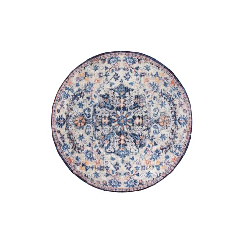 Reine Bohemian Round Rug 3Ft Small Bedroom Round Area Rug Soft Bathroom Circle Mat