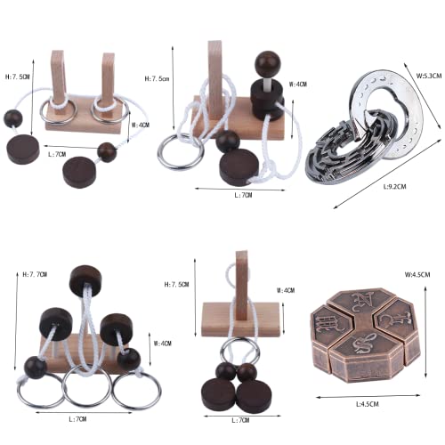 Wooden and Metal 3D Unlock Interlock Assorted Brain Teasers Puzzles (6 Count)