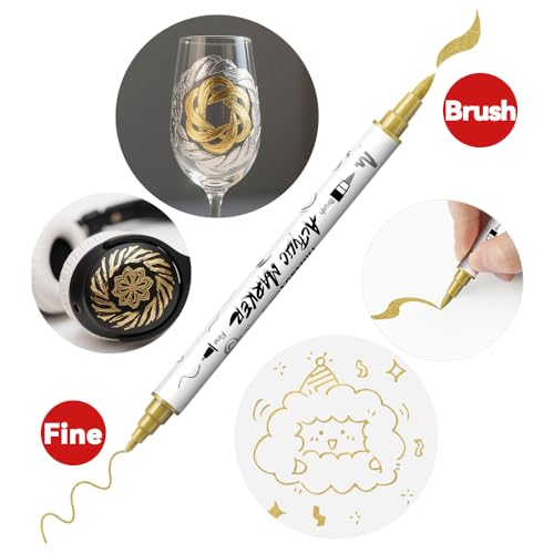 4 Gold and 4 Silver Paint Markers Brush and Fine Dual (8 Count)