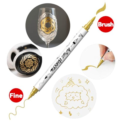 4 Gold and 4 Silver Paint Markers Brush and Fine Dual (8 Count)