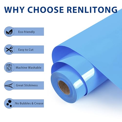 RENLITONG Sky Blue Iron on Vinyl 12Inch by 20ft Roll Heat Transfer Vinyl for T (17.6 Ounce)
