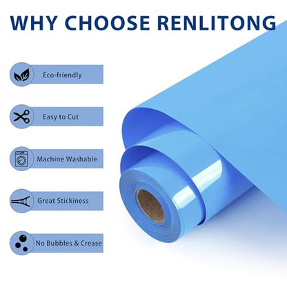 RENLITONG Sky Blue Iron on Vinyl 12Inch by 20ft Roll Heat Transfer Vinyl for T (17.6 Ounce)