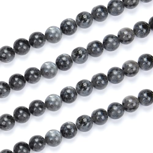 60pcs Adabele Natural Larvikite Black Labradorite Gemstone 6mm Round Beads (58 Count)
