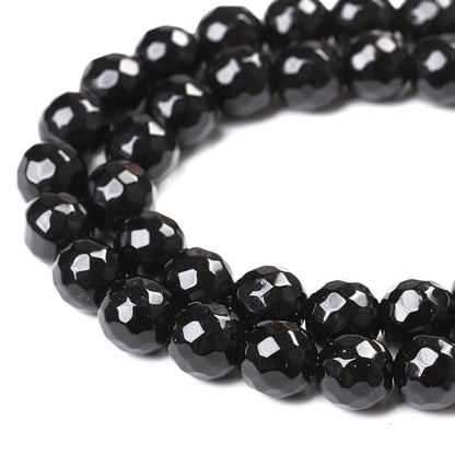 45pcs 8mm Natural Faceted Black Agate Stone Beads for Jewelry Making Energy Healing Beads DIY Bracelet Necklace Accessories 15"