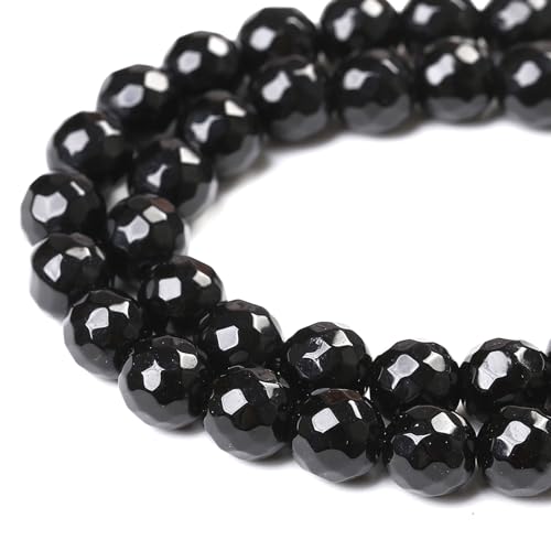 36pcs 10mm Natural Faceted Black Agate Stone Beads for Jewelry Making Energy Healing Beads DIY Bracelet Necklace Accessories 15"