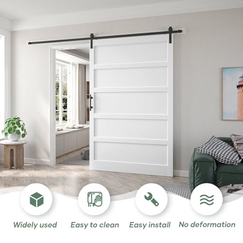 60x96 Inch White Sliding Barn Door Slab with 10ft Hardware Kit Included