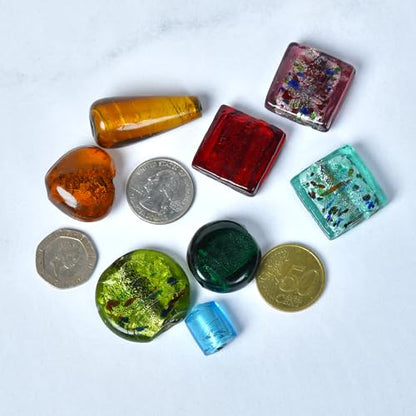 1 LB Bag Assorted Glass Beads Silver Foil for Jewellery Making (40 Count)