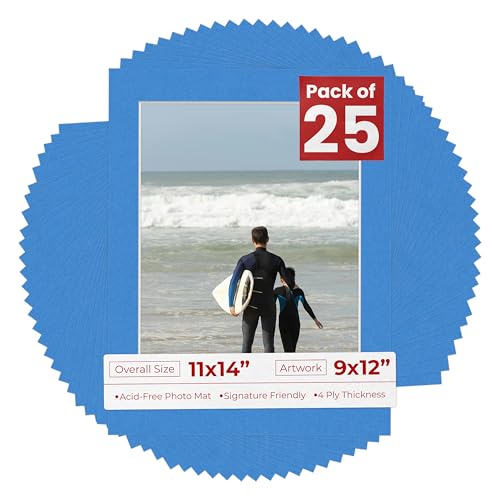 Pack of 25 Acid Free 11x14 Mats Bevel Cut for 9x12 Photos (25 Count)