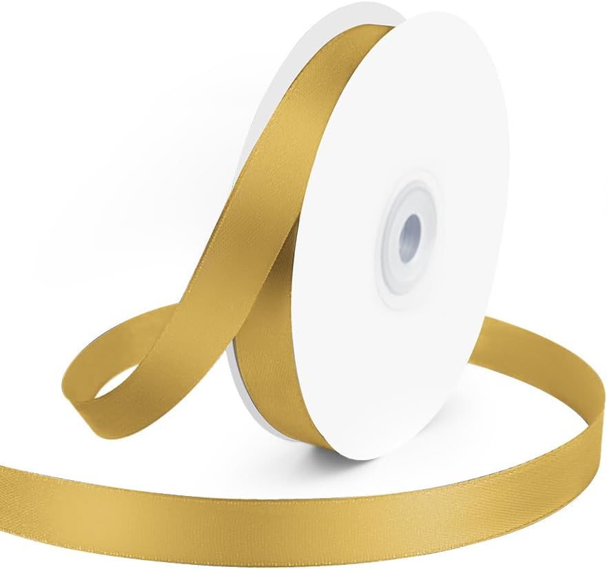 KMER LIFE 5/8" Wide x 50 Yards Golden Single Faced Polyester Satin Ribbon, Golden Satin Ribbon Perfect for Wedding Decor, Wreath, Crafts, Gift Wrapping & Other Projects (Golden) - Crafty Corner