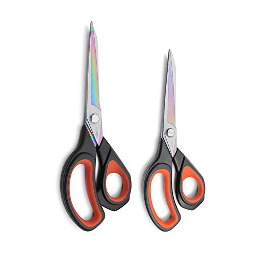 Fabric Scissors 2 Pack Titanium Tailor Sewing Shears Heavy Duty (2 Count)
