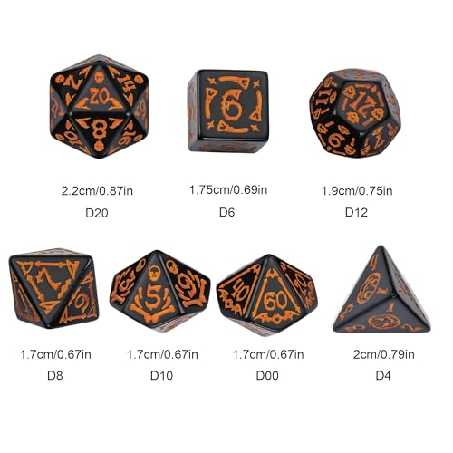 7 Die DND Dice Set Scary Pattern Polyhedral Dice Set with Dice Bag (7 Count)
