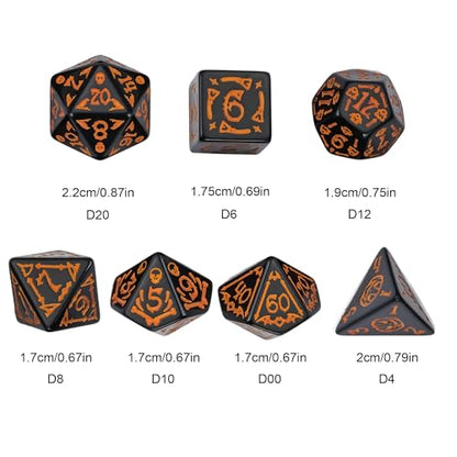 7 Die DND Dice Set Scary Pattern Polyhedral Dice Set with Dice Bag (7 Count)