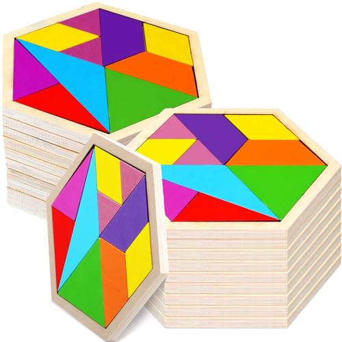12 Pack Tangrams Wooden Puzzles Tangrams Set f Shape Puzzles Brain Logic Blocks for Games Educational Gifts for Adults Students (12 Count)