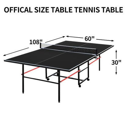 6FT/8FT/9FT Mid-Size Table Tennis Table Ping-Pong Table Set Foldable & Portable Table Indoor Outdoor for Family Game (Black, 9FT)
