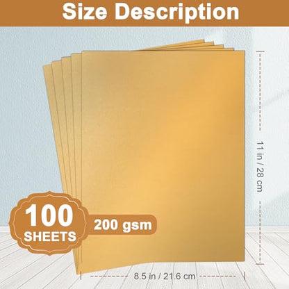 100 Sheets Gold Shimmer Cardstock 8.5 x 11 Metallic Paper 75lb (100 Count)