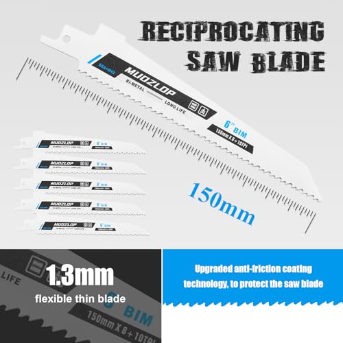 5Pack 6inch 8+10TPI Metal Reciprocating Saw Blades Set (5 Count)