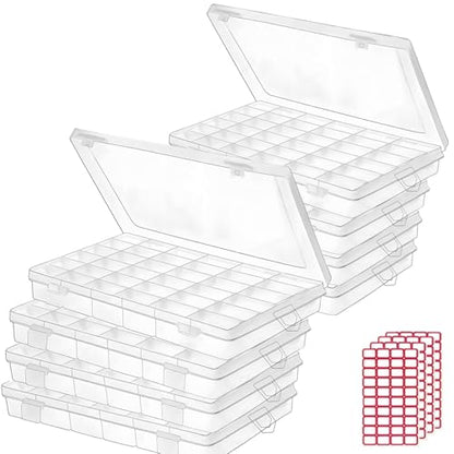 8pack 36 Grids Plastic Clear Organizer Box bead Storage Containers with Adjustable Dividers for Craft Jewelry Fishing Tackles Parts Storage with 8 Sheets Label Stickers (8 Count)