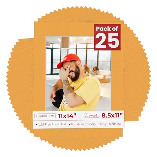 Pack of 25 Acid Free 11x14 Mats Bevel Cut for 8.5x11 Photos (25 Count)