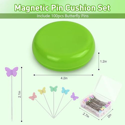 Magnetic Pin Cushion with 100pcs Butterfly Head Straight Pins