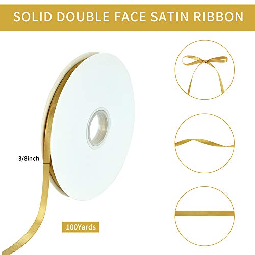 100yds 3 8 Inch Gold Satin Ribbon for Craft Gifts Wrapping (300 Foot)
