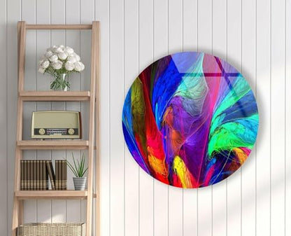 31.5''(80cm) Diameter Neon Colors Abstract Round Glass Wall Art Tempered Glass Printing Wall Decor Large Wall Art Wall Hangings