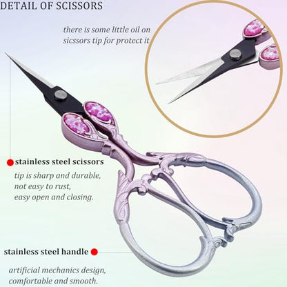 Cross Stitch Scissors Sharp Stainless Steel Dressmaker Scissor with Cover Tassel Vintage Needlework Shears for Embroidery Sewing Machine Needlework Beading DIY Threading