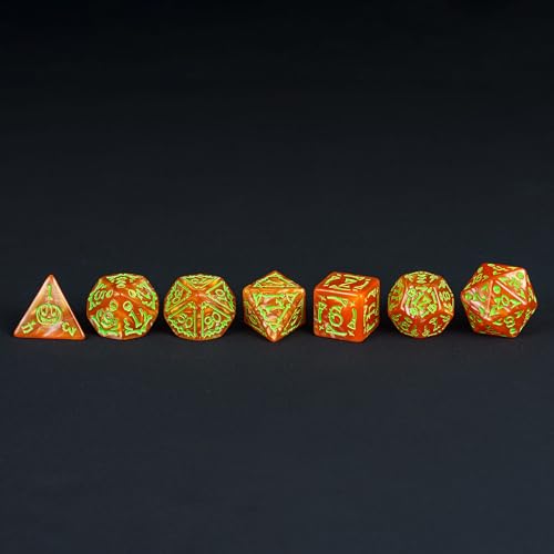 7 Die DND Dice Set Scary Pattern Polyhedral Dice Set with Dice Bag (7 Count)