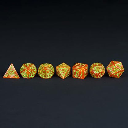 7 Die DND Dice Set Scary Pattern Polyhedral Dice Set with Dice Bag (7 Count)