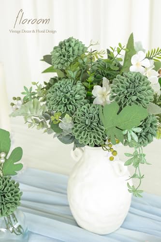 Artificial Dahlia Flowers 25pcs Real Looking Elf Green Foam Fake Roses with Stems for DIY Wedding Bouquets Bridal Shower Centerpieces Floral Arrangements Party Tables Home Decoration (25 Count)