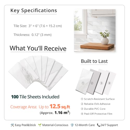 100 Pieces Peel and Stick Backsplash for Kitchen (12.5 Sq Ft)