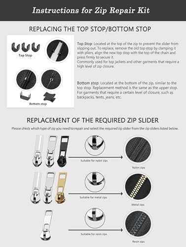 105 Pieces Zipper Repair Kit #3#5#8 with Install Plier for Repairing Coat (105 Count)
