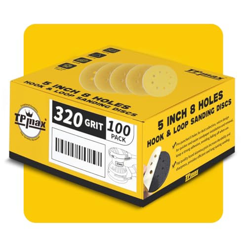 100PCS 5 Inch 320 Grit 125mm 8 Hole Sanding Discs Sandpaper (100 Count)