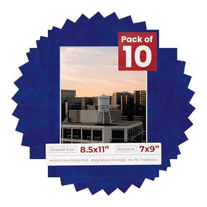 Pack of TEN 8.5x11 Mats Bevel Cut for 7x9 Photos (10 Count)