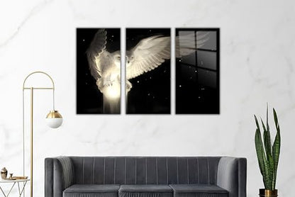 White Owl Tempered Glass Wall Art Painting for Living Room